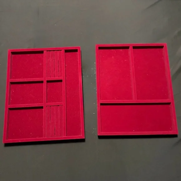 Red Velvet Flat Jewelry Stackable Storage Trays Gently Used Large Pair‎