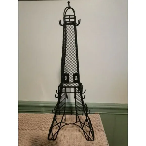 Paris Eiffel Tower Black Wire/Metal Wall-Mountainbal Jewelry Organizer