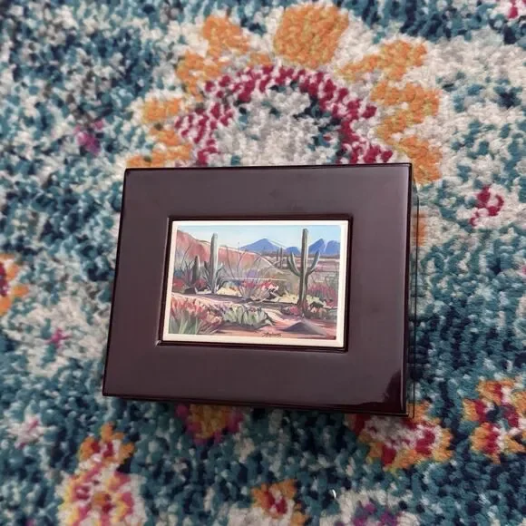 D.Maderas Wooden Trinket Jewelry Box Southwest Landscape‎ Cactus