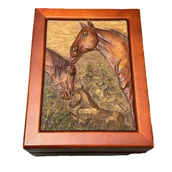 Wooden Horse Music Jewelry Box Velvet Lined Trinket Keepsake Box Read