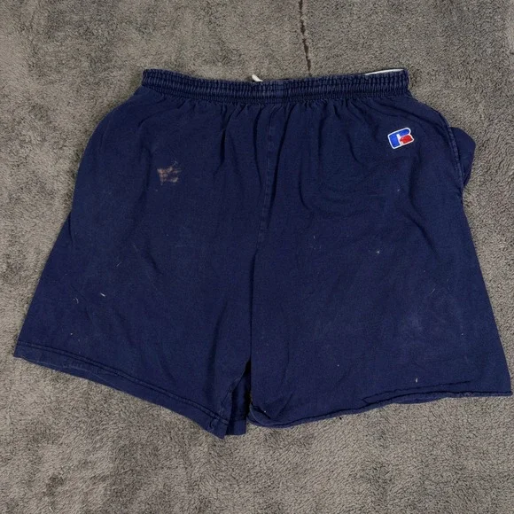 Russell Athletic Gym Shorts Mens Large Navy Blue Good Vintage Made in USA Cotton