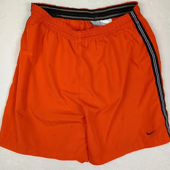 Nike Mens Orange Athletic Shorts XL‎ Side Stripe Swoosh Vintage Y2K Running Gym