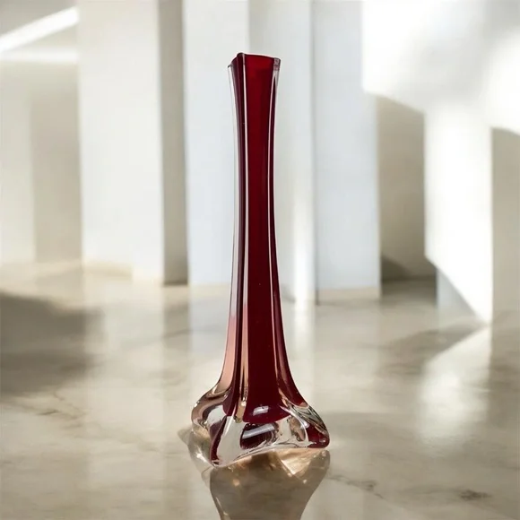 Vintage AAC Handcrafted Red Vase 9” Mid-Century‎ Modern