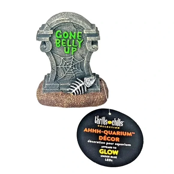 Thrills & Chills Fish Ahhh-Quarium Decor Gravestone Gone Belly Up Halloween‎ NWT