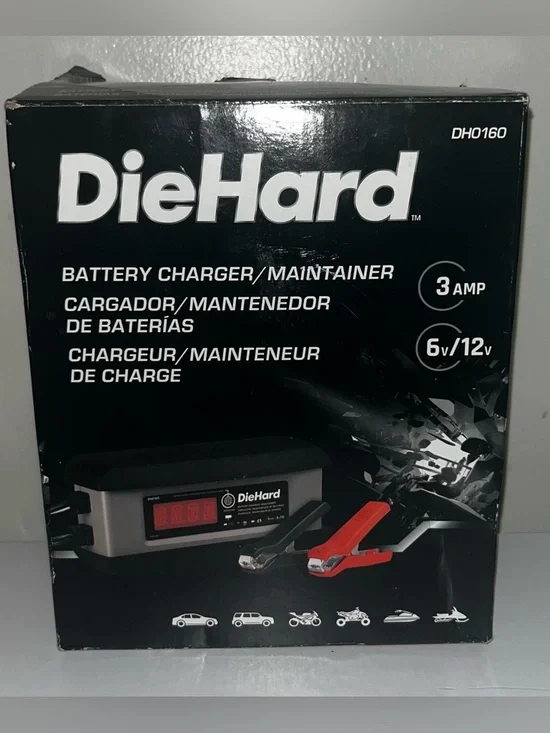 3A 6V/12V Battery Charger/Maintainer - Black/Red