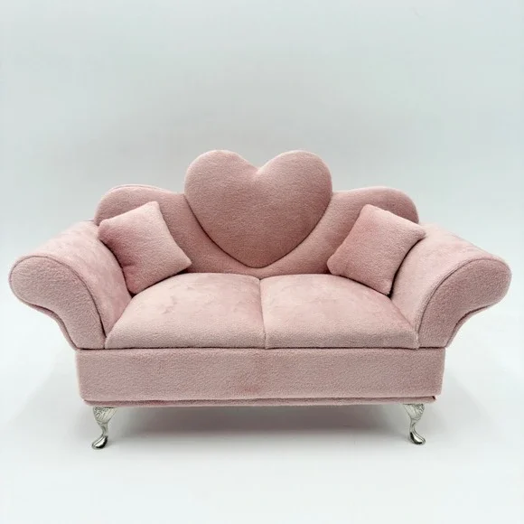 Pink Jewelry Box Sofa Couch Heart Velvet Plush Jewelry Storage Display Decor