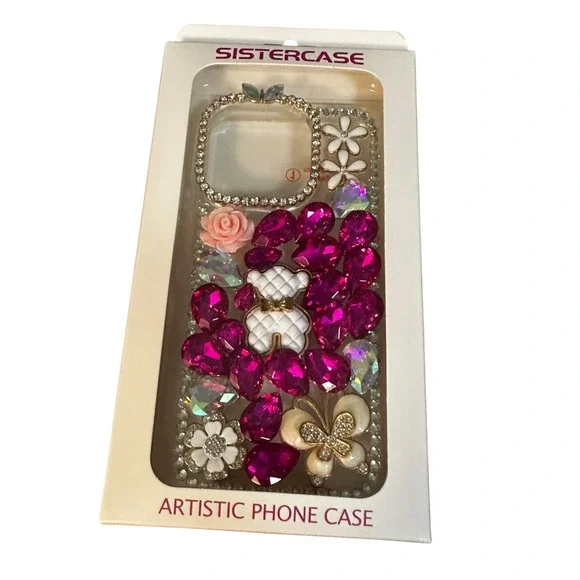Sistercase Bling Rhinestone Phone Case Artistic Design‎ Flowers Teddy Bear