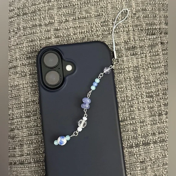 Elegant Blue Periwinkle Handmade Beaded Phone Charm
