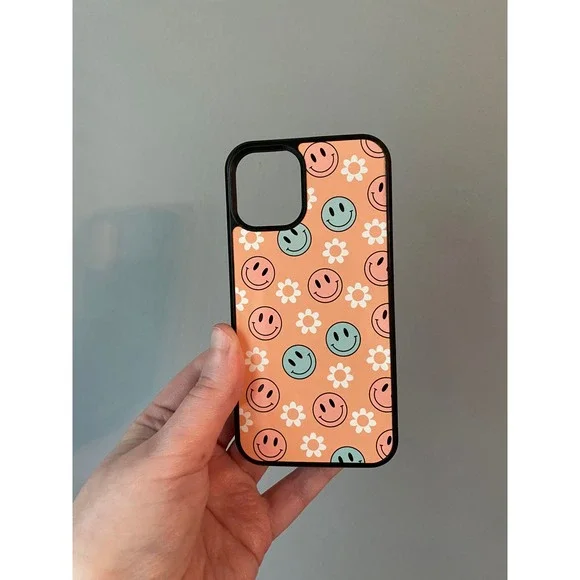 Phone Case iPhone 12 Mini Unisex Peach Smiley Face Daisy Retro Aesthetic