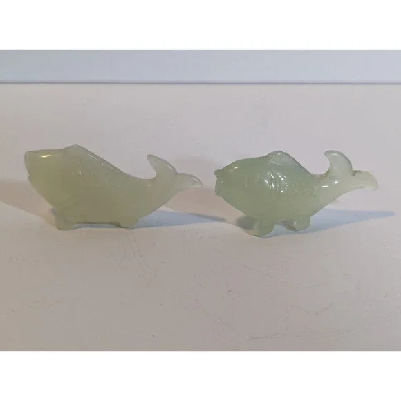 Hand Carved Jade‎ Fish Statues 1 1/4 in