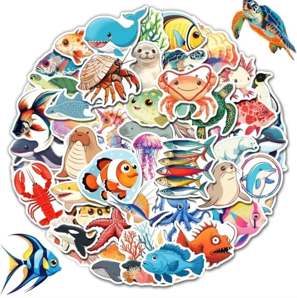 100 pc Cute Colorful Fish and Marine Life Sticker Set