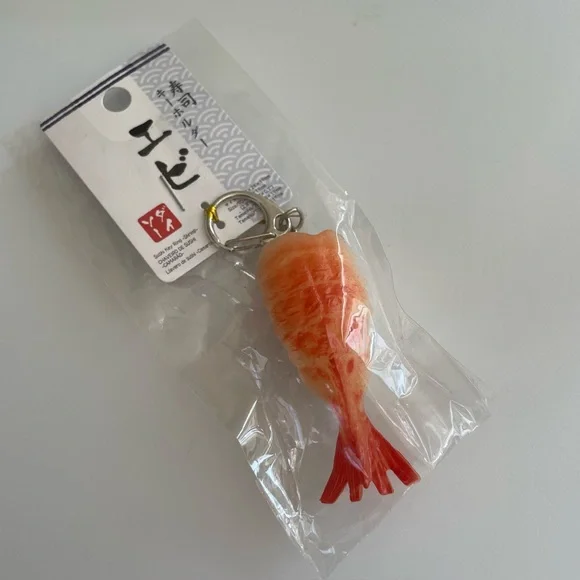 Shrimp Shaped Keychain with Red and Orange Design