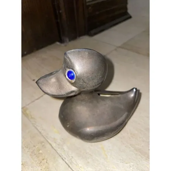 Leonard Silver Plate Duck Bank Hong Kong Collectible Piggy Bank Missing Eye, Key