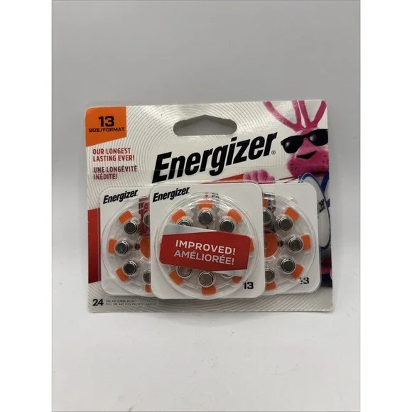 Energizer Size 13 Hearing Aid Batteries (24 Pack) Zinc Air Long Lasting Orange