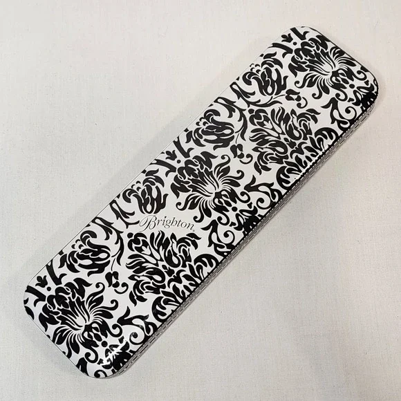 Brighton Black White Damask Metal Storage Tin Watch Jewelry Box Organizer 9