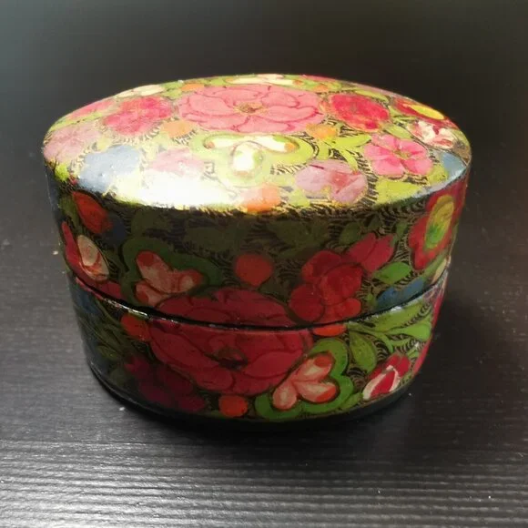 Kashmiri Art Papier Mache - Oval Box, Small, Multicoloured