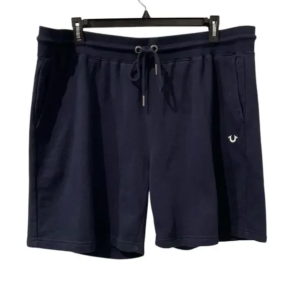 True Religion Sweat Shorts Mens Sz 3X Navy Elastic Waist Pockets Logo