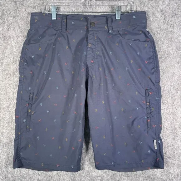 Club Ride Shorts Mens Size 34x11 Blue Cargo Cactus Bird Adjustable Waist
