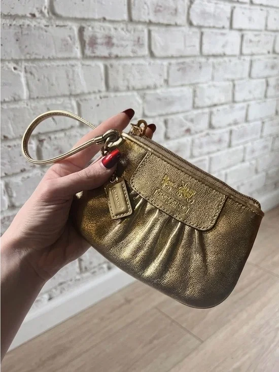 Coach Metallic Gold Leather Wristlet Clutch