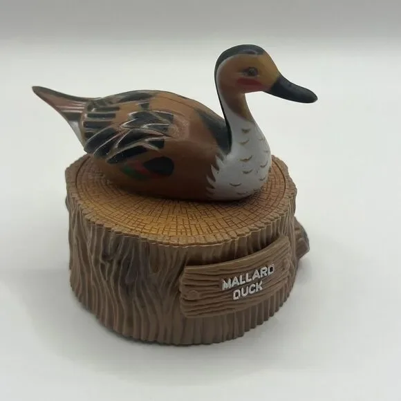 Mallard Pintail Duck Tree Branch Plastic Lidded Trinket‎ Box Vintage Hong Kong