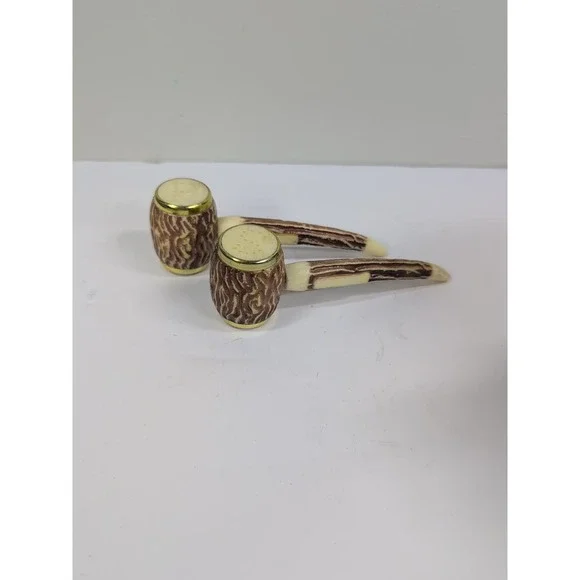 Vintage Salt and Pepper Shakers Pipe Shaped Faux Antler‎ Stag Horn Souvenir
