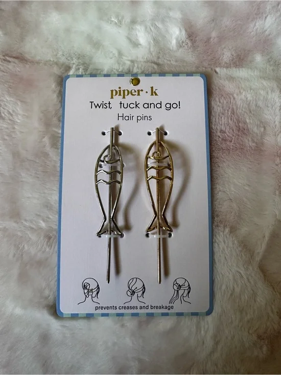 Fish Twist Hair Pins - Gold & Silver Sardines Piper K NIP