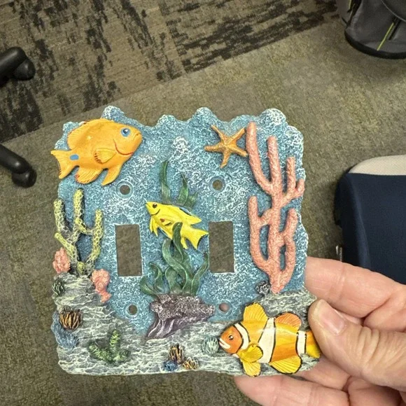 Coral Reef Wall Plate Double Light Switch Cover 3D Ocean Sea Fish Tropical Gift
