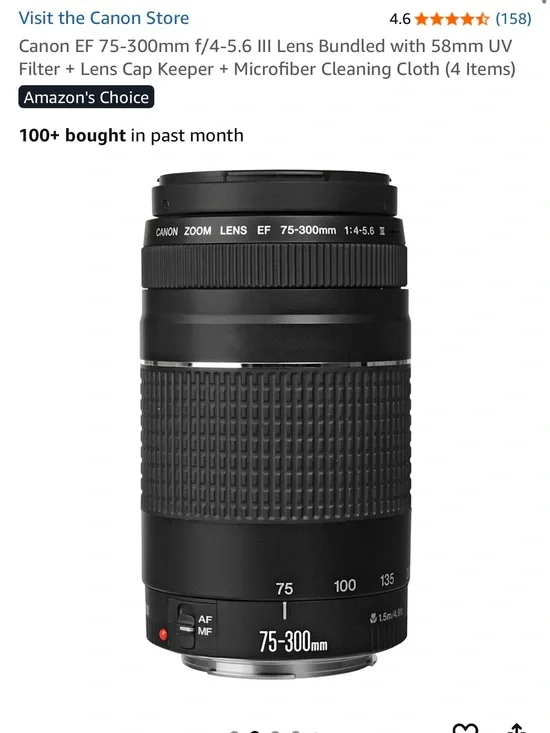 Canon 75-300mm Telephoto Zoom Lens in Black