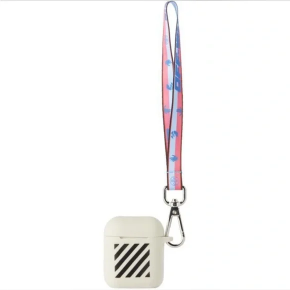 NIB Off-White WITH STRAP AirPods Case - Diagonal design White and Black