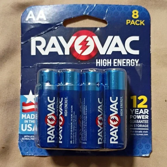 Rayovac High Energy AA Alkaline Batteries 8 Pack 1.5V 12 Year Shelf Life
