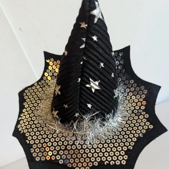 NWT Silver Stars Mini Witch Hat Floral Pick Sequins Ashland Halloween Decoration