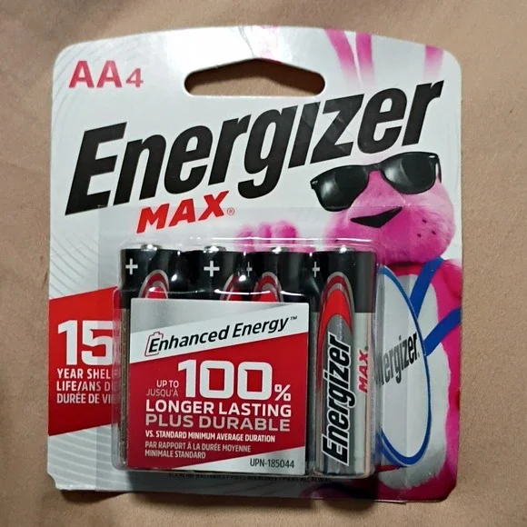 Energizer Max AA Alkaline Batteries 4 Pack 1.5V Single Use 15 Year Shelf Life