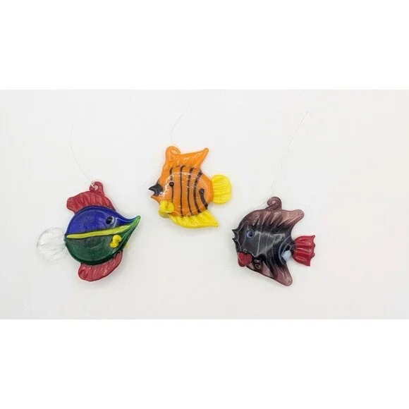 Lot of 3 LS Arts Blown Glass Floating Fish w Bubble Tropical Tank Aquarium Decor