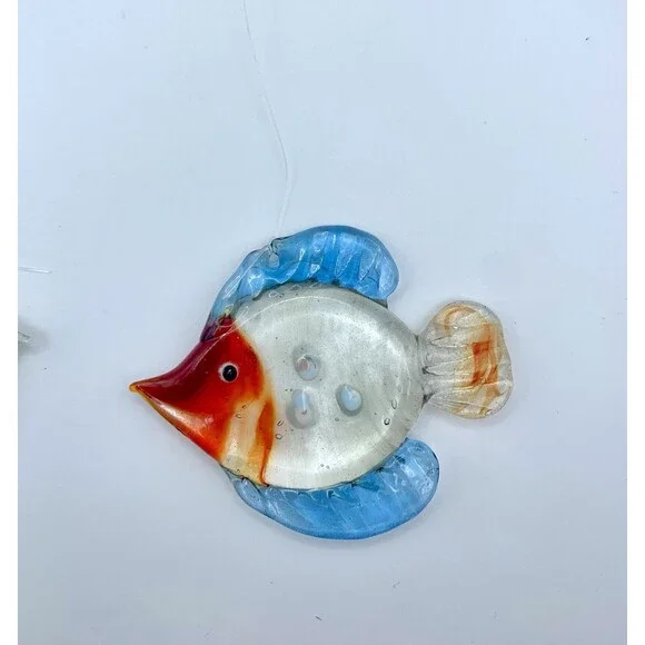 Lot of 2 LS Arts Blown Glass Floating Fish w Bubble Tropical Tank Aquarium Decor