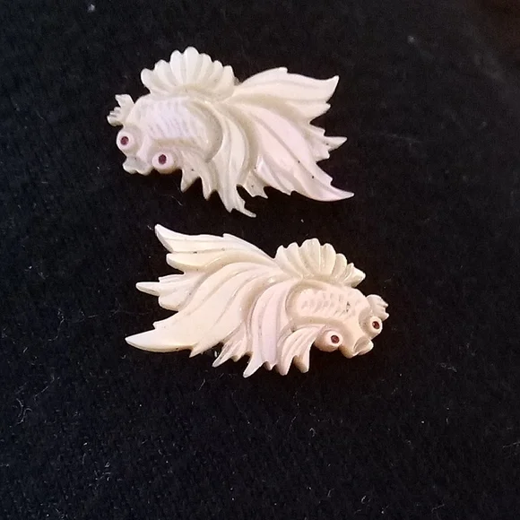 White Decorative Fish Clip On Earrings