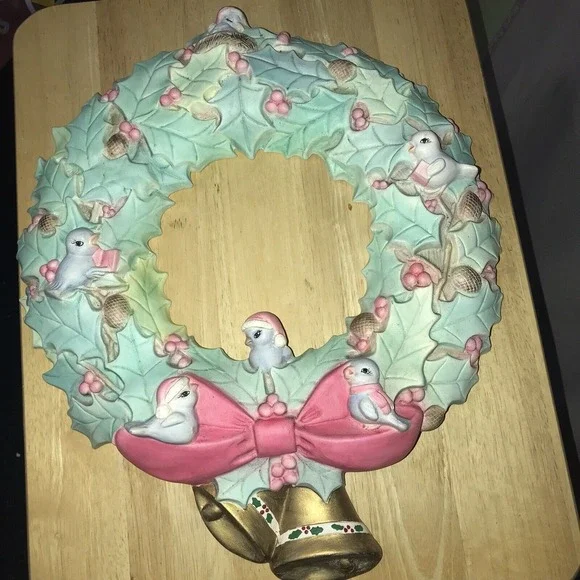 Ceramic Scioto Molds Christmas Holly Berry Wreath Blue Birds Bells 16