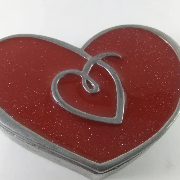 cute heart shaped trinket box red and silver
