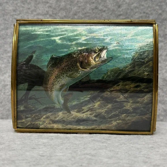 Via Vermont Handcrafted Glass Trinket‎ Box Rainbow Trout Randy McGovern Artwork