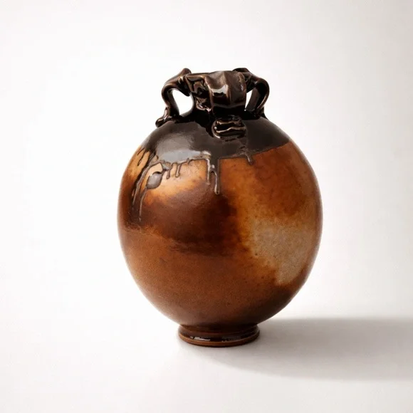 GORGEOUS VINTAGE HANDMADE STUDIO POTTERY TWO TONE VASE WITH DRIP GLAZING -‎ EUC