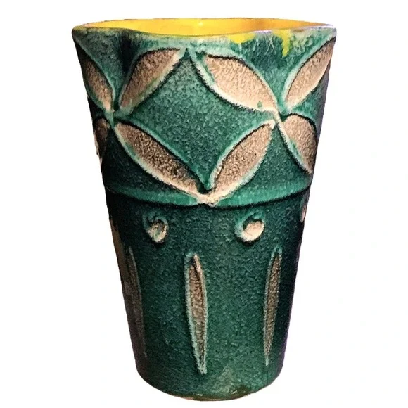 Vase Italy Art Deco - Mid-Century Turquoise Gray Yellow Signed Vintage 8.5