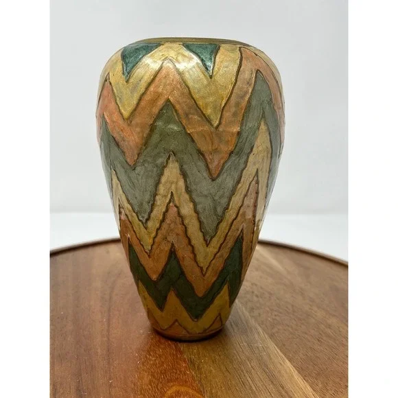 Vintage Zig Zag Chevron Patterned Ceramic Vase‎ Decorative Home Decor Accent