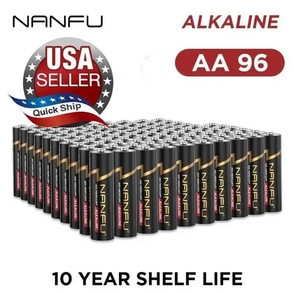 NANFU AA 96 PC Alkaline Batteries • 1.5V • 10 Year Shelf-life • Non-Rechargeable