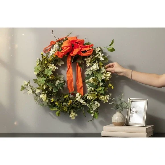 Floral Wreath Home Decor OS Green White Orange Very Good Ivy Berry