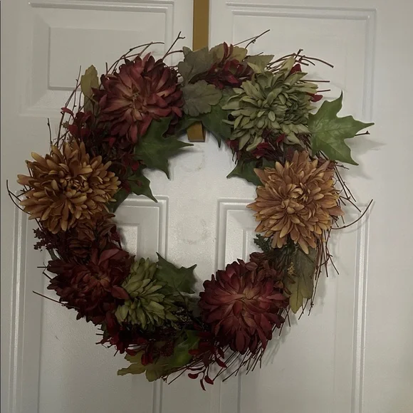 Autumn Harvest Wreath with Burgundy and Green Accents