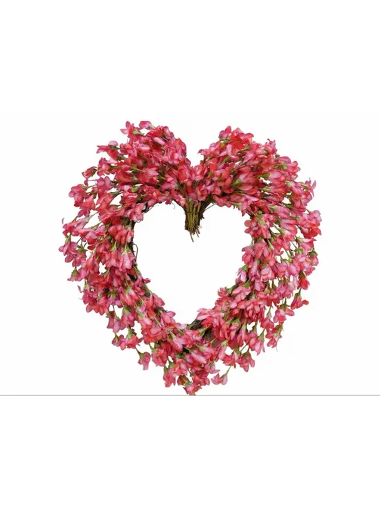 NEW 20” Red Artificial Forsythia Heart Wreath Wedding Engagement Detachable Bow