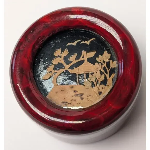 Vtg Cork Art Trinket Box 2.5