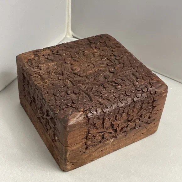 Carved Rosewood Jewelry Box For Trinket Treasure Artisan Traditional Style