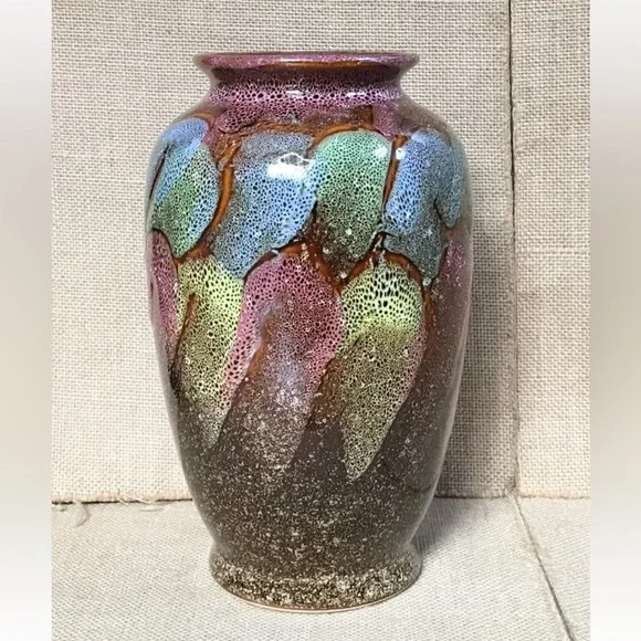 Abstract Pattern Colorful Vase 9 1/4 Inches Art Pottery Boho Southwestern