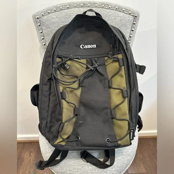 Canon Deluxe Camera Set Photo Backpack Black Olive Nylon Bag
