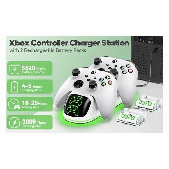 Controller Charger Station for Xbox Series/One-X/S/Elite with 2 x 5520 mWh